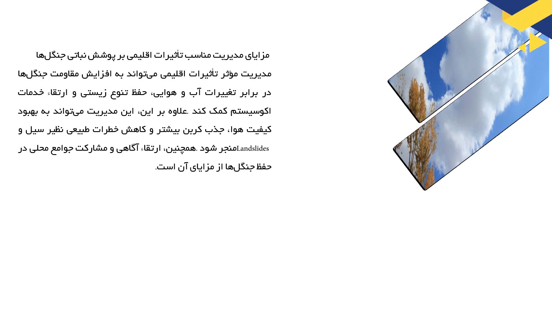 پاورپوینت در مورد تأثیرات تغییرات اقلیمی بر پوشش نباتی جنگل‌ها